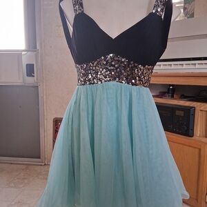 Black and Sequin Dress with Aqua Skirt